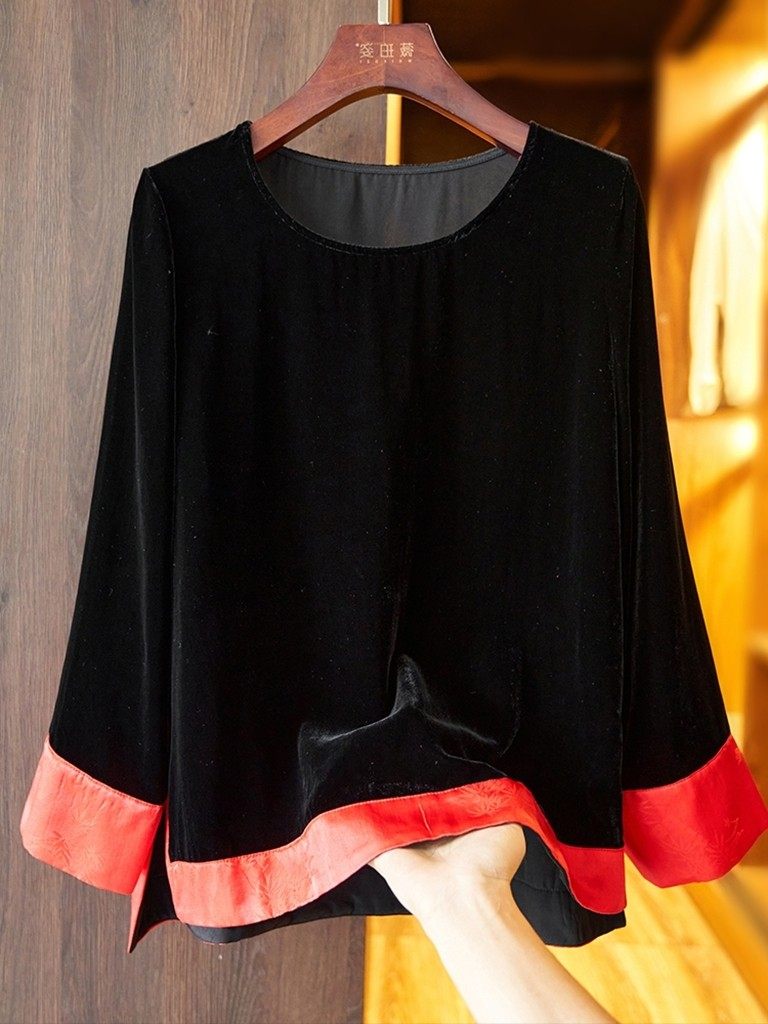 真丝绒上衣女