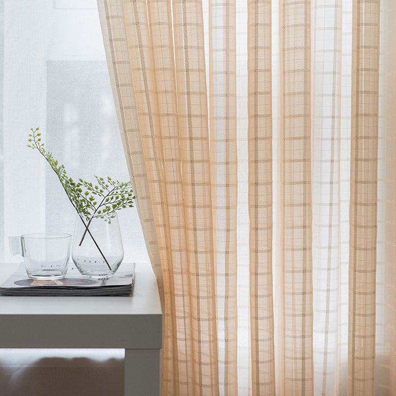 格子薄纱纱帘窗帘布特价清仓白色白纱窗纱布料半透光隔断纱布沙帘