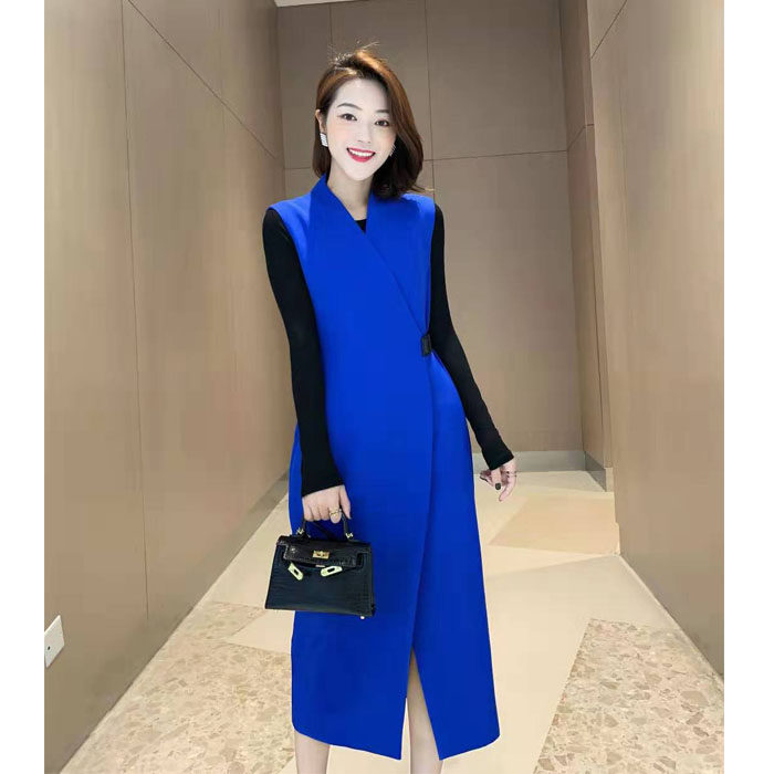 早秋裙子轻熟气质ol马甲裙优雅通勤无袖过膝裙子背心裙2019欧洲站