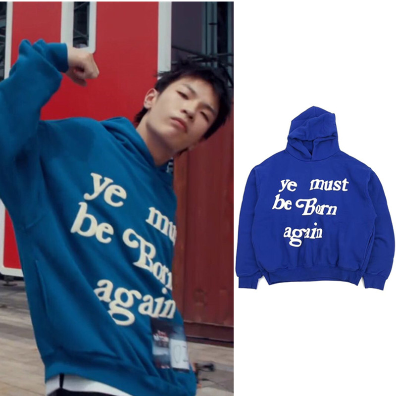 中国新说唱brantb白景屹小白同款蓝色印花宽松连帽卫衣男女学生潮