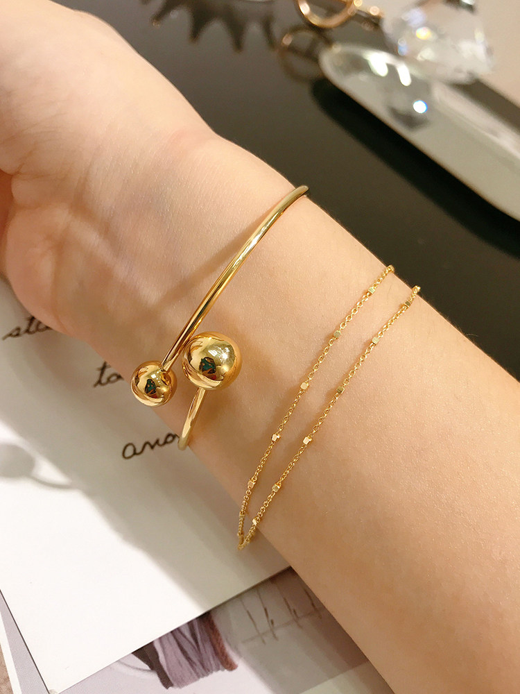 首尔k金纯14k金黄金韩国手链大小金球转运珠手镯饰品女生日礼物