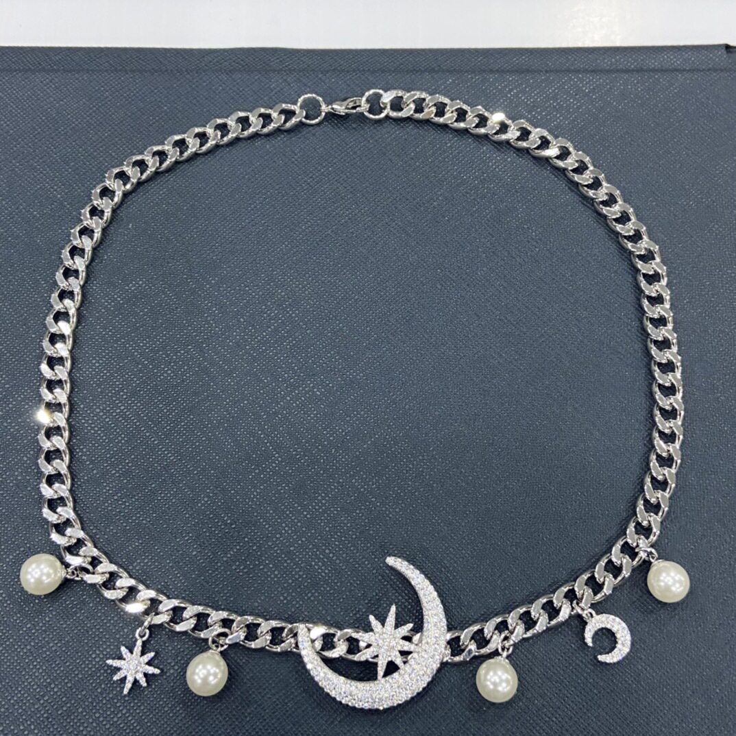 a家2021新款设计感星星月亮珍珠s925银项链嘻哈个性潮ins风锁骨链