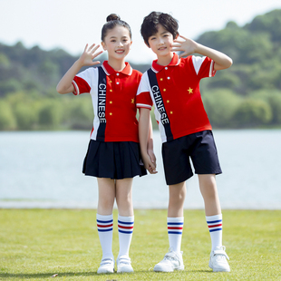 小学生校服儿童班服红色运动会短袖合唱毕业照幼儿园园服夏季套装