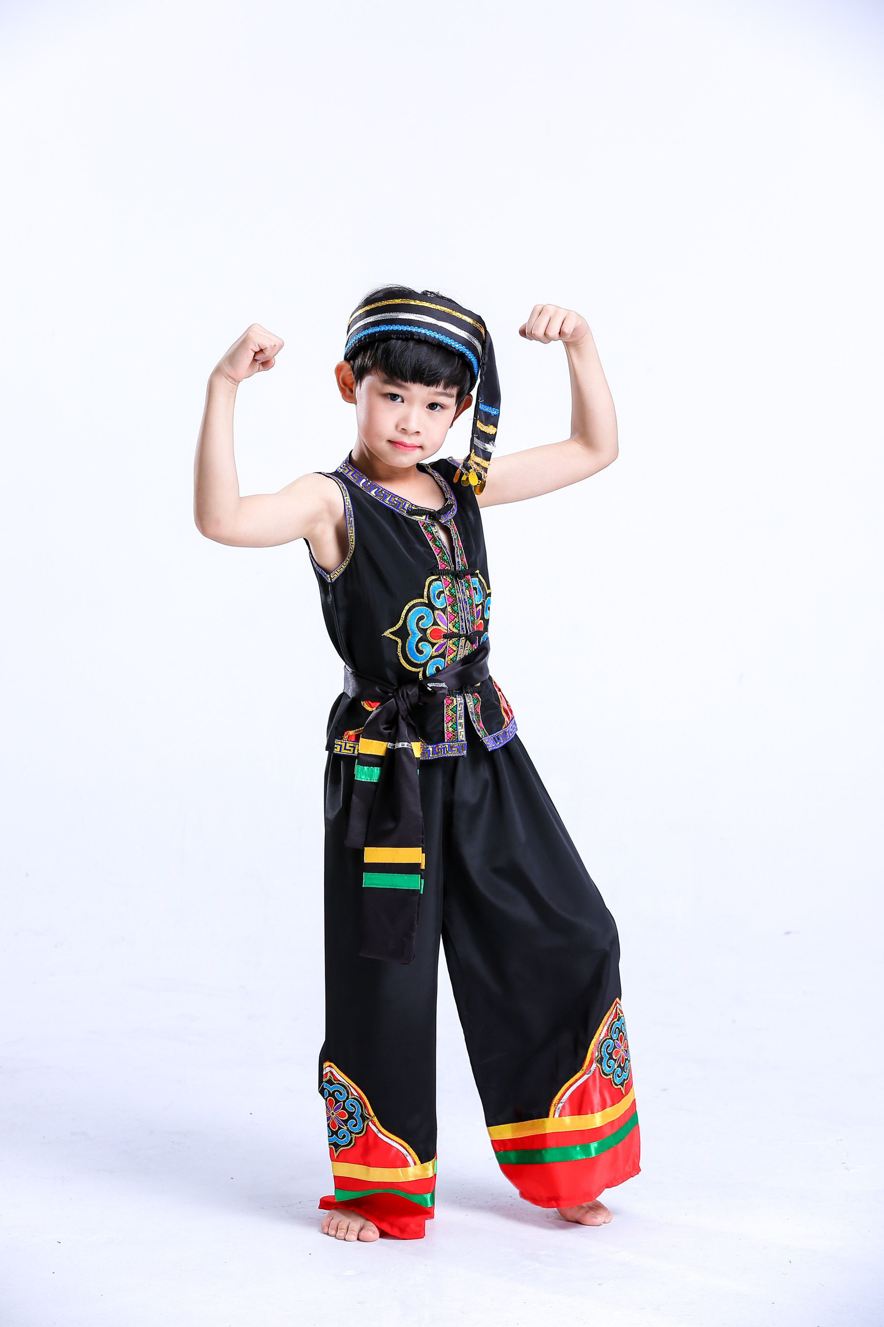 儿童苗族演出服云南少数民族服装男童傣族瑶壮族彝族男孩侗族服饰