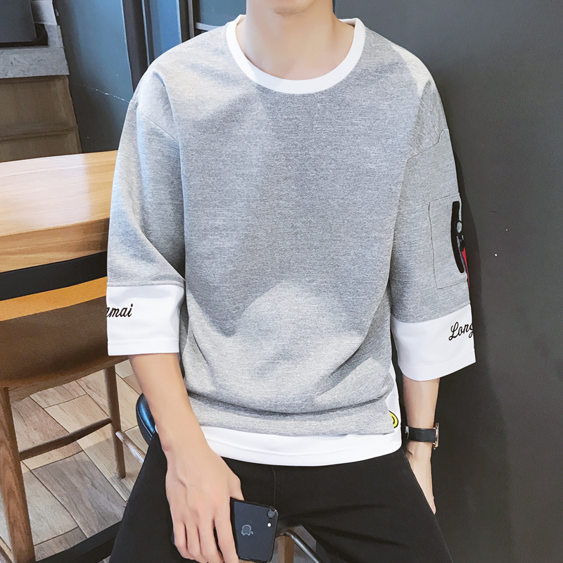 summer man Short sleeved Korean version 5 Elbow sleeve Easy 7 Three Quarter Sleeve Sweater Embroidery Chaopai Hip hop clothesin the Men's clothing, Sweater category - from Buy2taobao.com to provide professional Taobao agent buy service