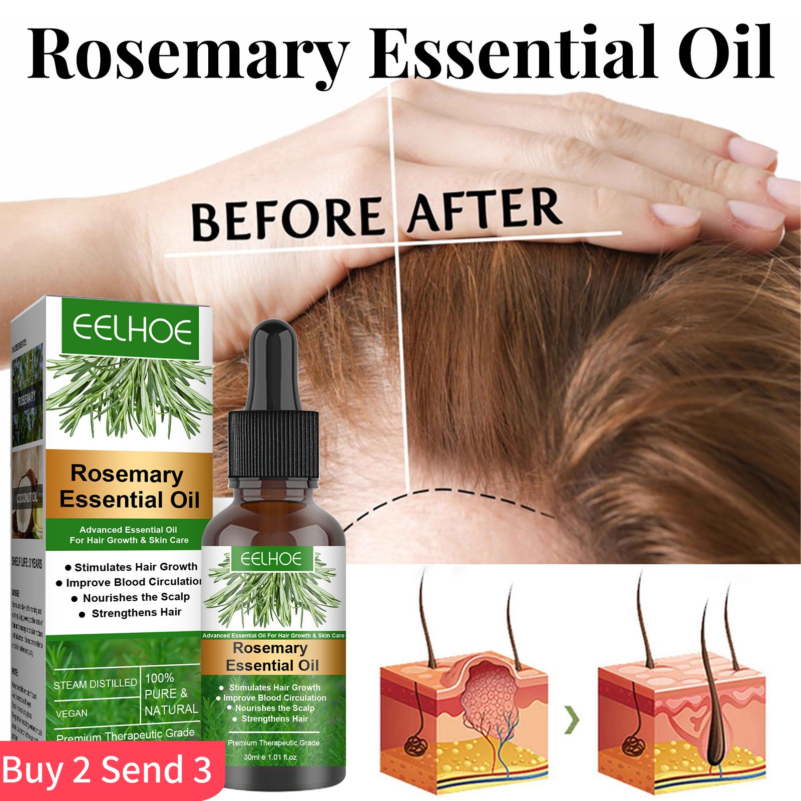 EELHOE Rosemary Serum Hair Growth Care Oil Nourishes Scalp