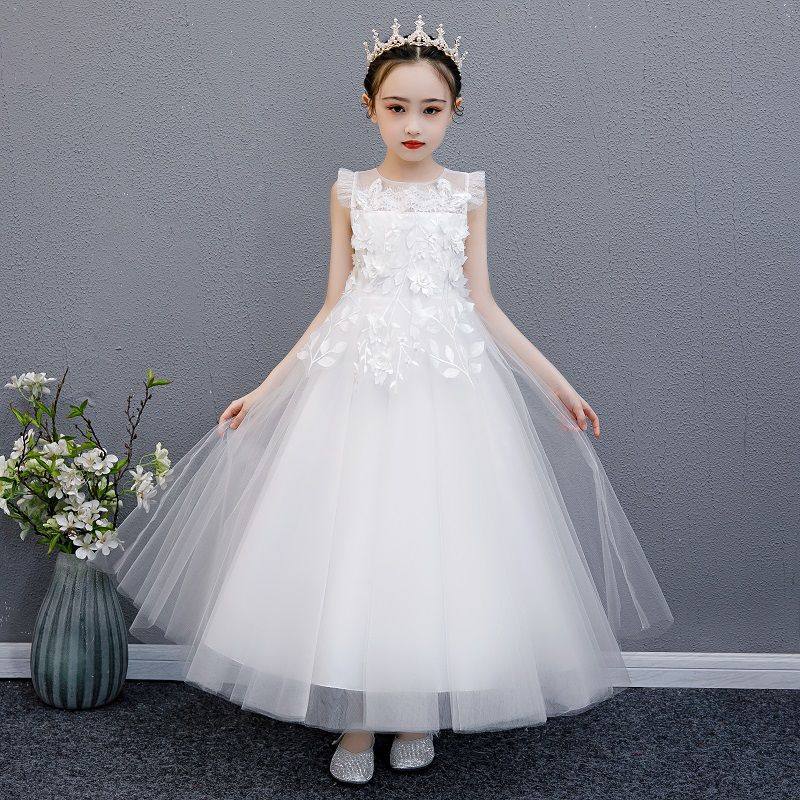 女童礼服裙子儿童生日白色连衣裙花童公主婚纱裙钢琴演出服表演裙
