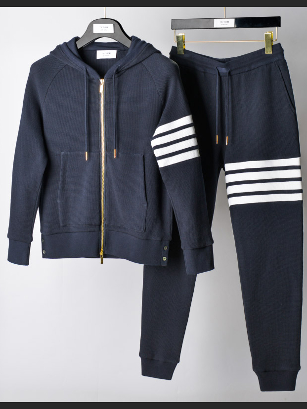 tb华夫格卫衣休闲四杠拉链连帽套装情侣装两件套男女运动外套秋冬