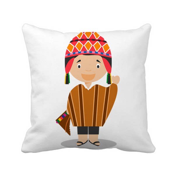 彩色帽子秘鲁卡通卡通人人物方形抱枕沙发靠垫动漫毛绒