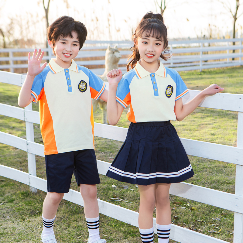 幼儿园园服夏装学院风毕业照班服六一儿童短袖套装小学生校服夏季