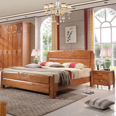 简约现代中式实木床1.8米储物高箱床1.5米双人婚床特价包邮