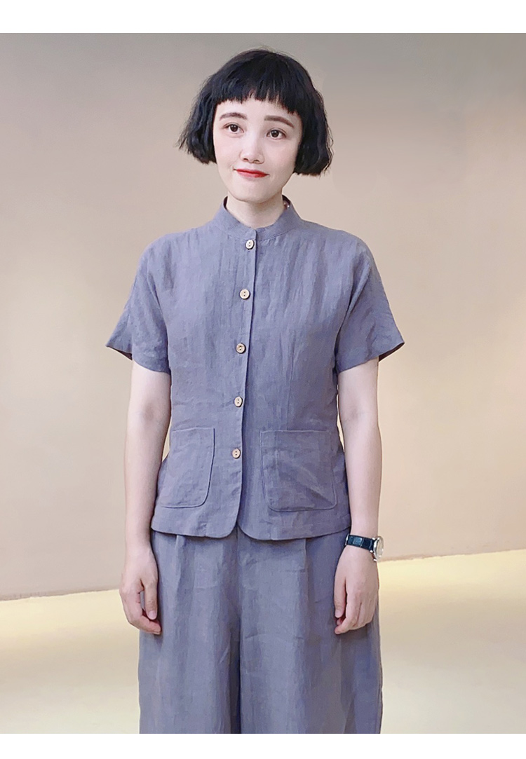 ICEEL原创小众设计中式亚麻短袖衬衫女夏季新款文艺休闲透气衬衣