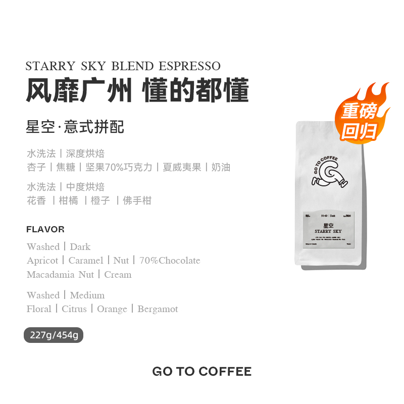 GOTOCOFFEE 星空意式浓缩拼配咖啡豆现磨深度新鲜烘焙阿拉比卡