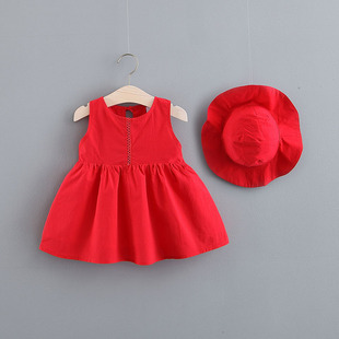 女宝宝公主裙夏季女童纯棉抓周衣服一周岁礼服裙子婴儿红色连衣裙