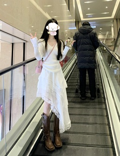 白色蕾丝网纱裙女2024早春穿搭新款高腰不规则设计显瘦半身裙长裙