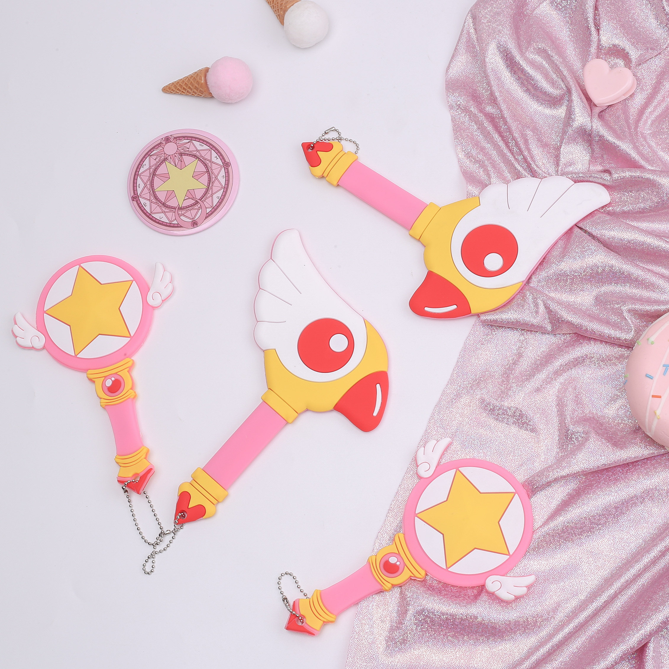 魔镜子_日系少女小樱魔法随身镜子粉色小圆镜 学生便携小镜子硅胶梳妆