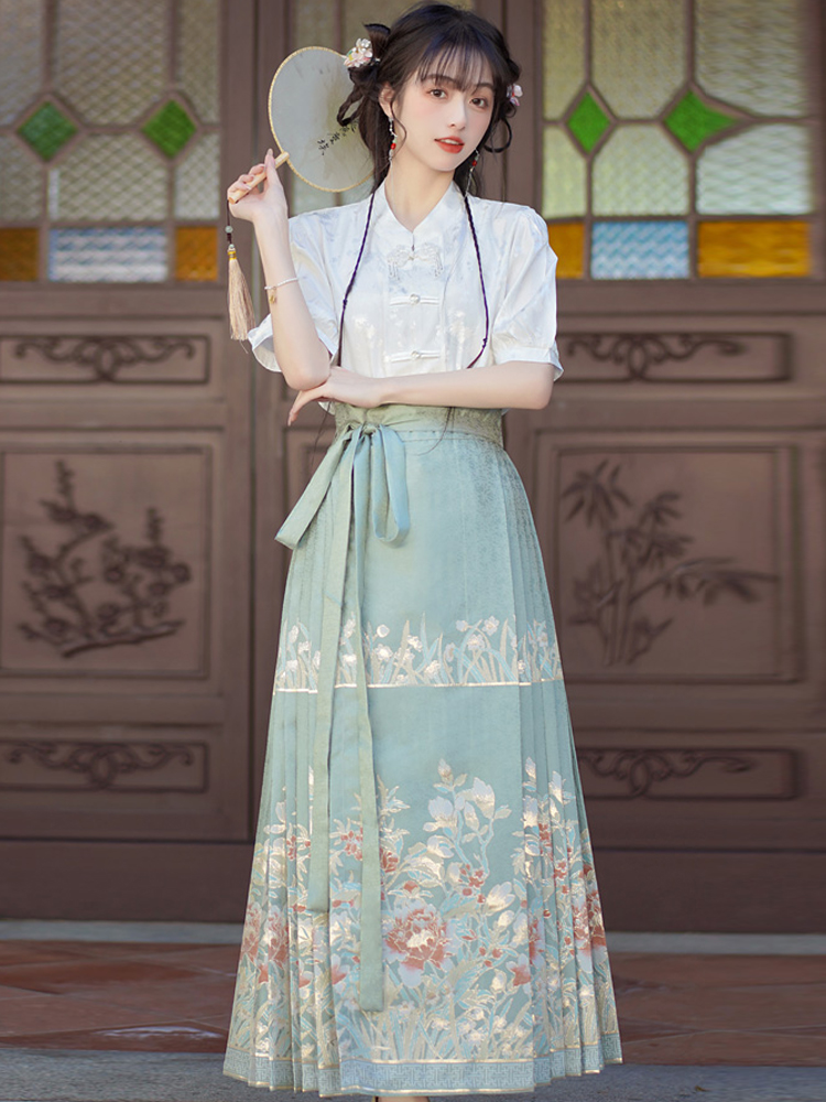 新中式国风马面裙套装女白色上衣2024夏季明制汉服半身裙日常可穿