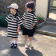 2023兄妹装儿童t恤夏季姐弟装条纹POLO连衣裙亲子装洋气短袖套装