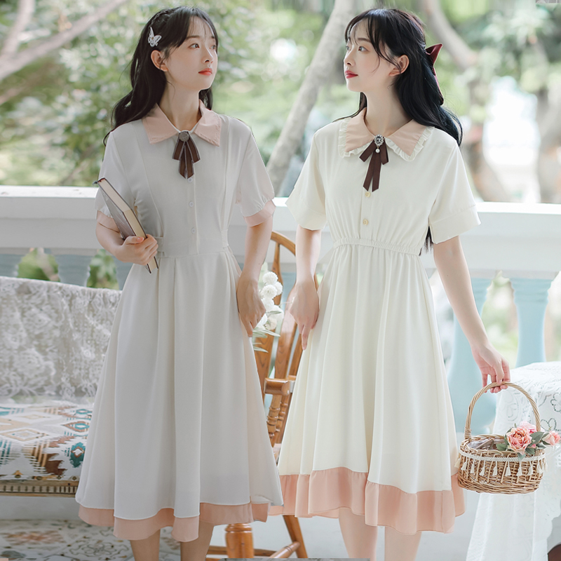 森系衬衫裙子2021夏季新款学院风超仙少女连衣裙姐妹闺蜜装小清新