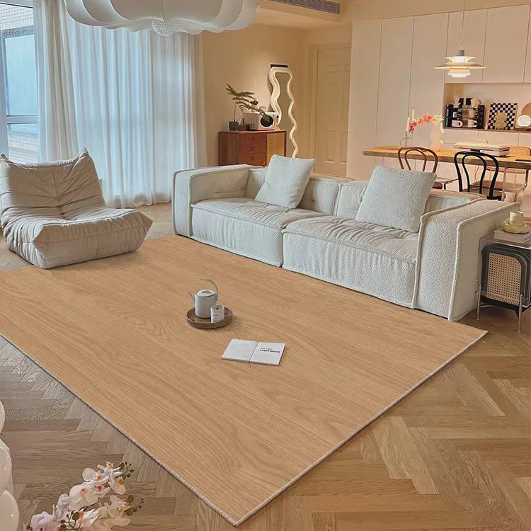 原木风仿木纹地毯客厅大面积沙发茶几垫奶油风卧室床边毯高级质感