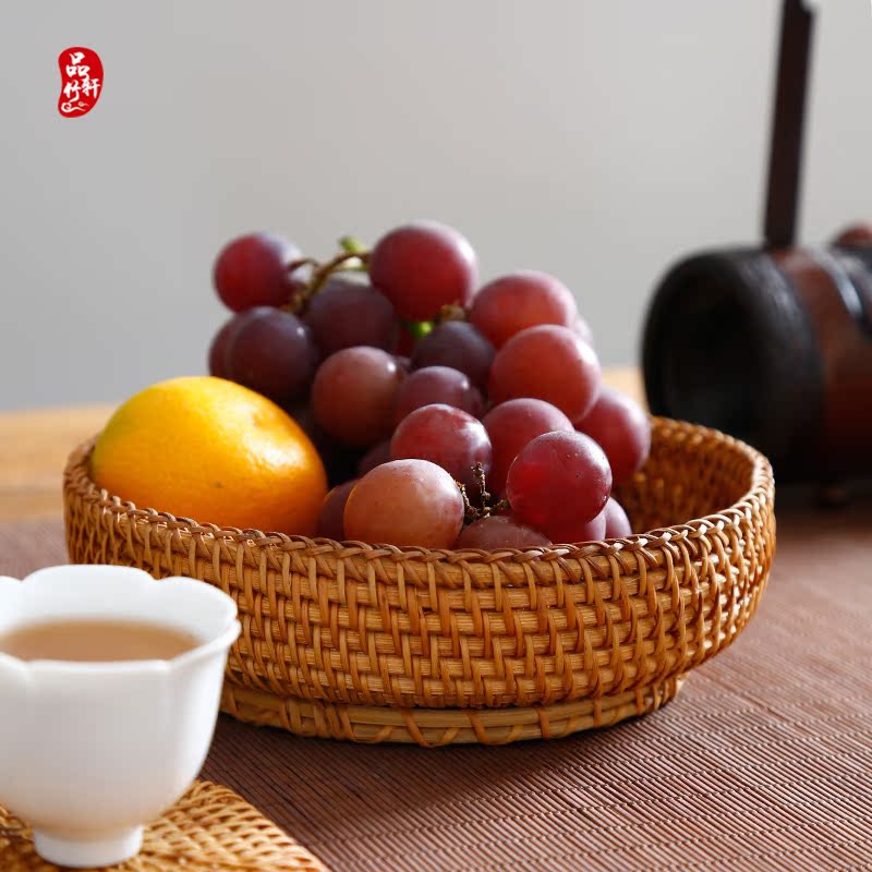 手工藤编收纳筐竹编中式复古茶道托盘茶点盘客厅茶几零食盒水果篮在类目 餐饮具, 餐具, 果盆/果盘/果篮中 - 来自Buy2taobao.com提供专业的淘宝代购服务