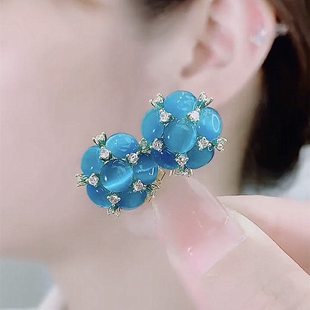 韩版新款高级感气质猫眼花朵耳环时尚百搭网红爆款耳饰纯银针耳钉