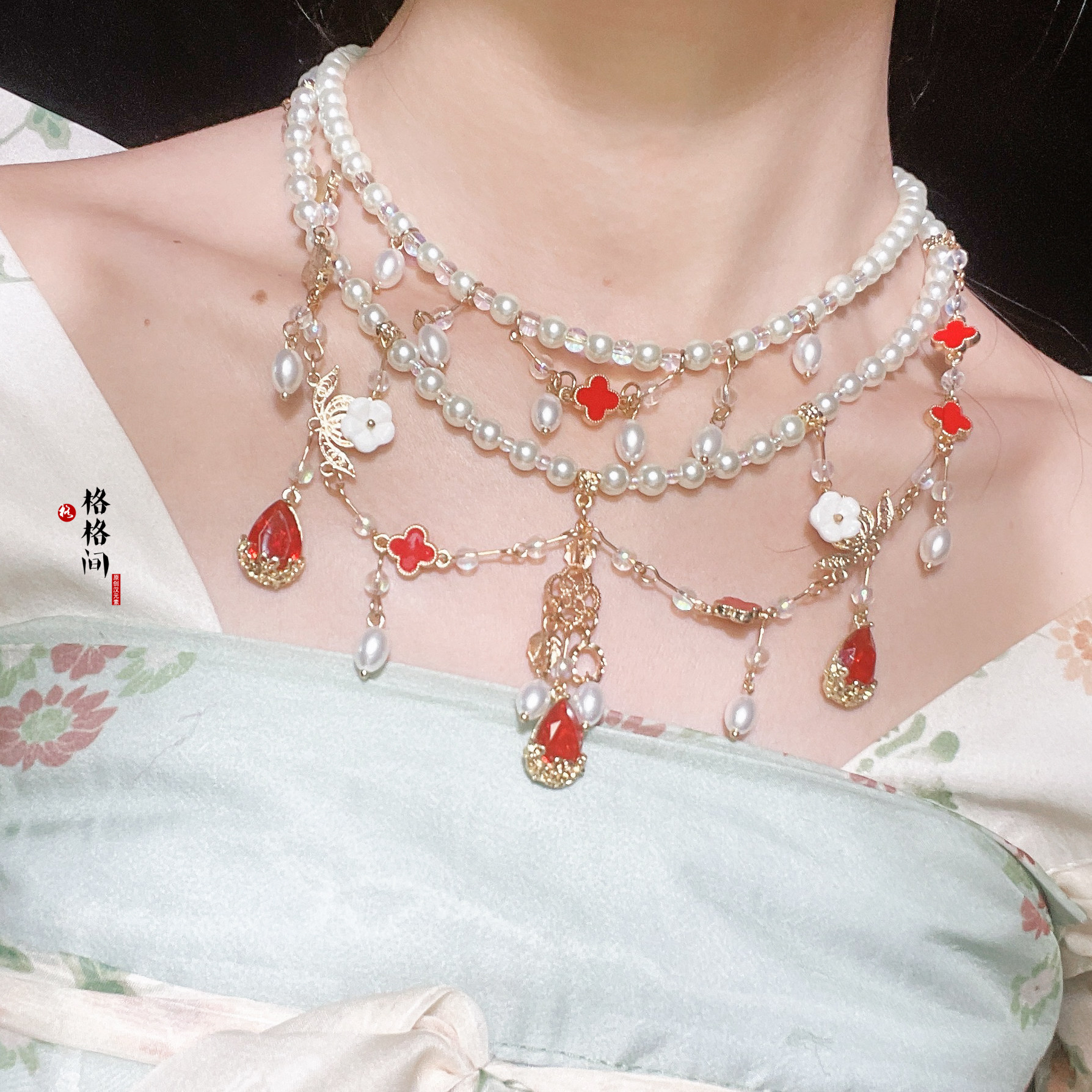 古风项链花珍珠软璎珞明制坦领敦煌配饰项圈汉服百搭仙气少女唐风