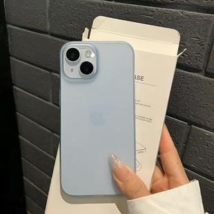 不发黄超薄裸机半透肤感磨砂硬壳适用iPhone14pro新款ip15大孔镜头苹果12/13proMAX薄款手机壳简约全包保护套