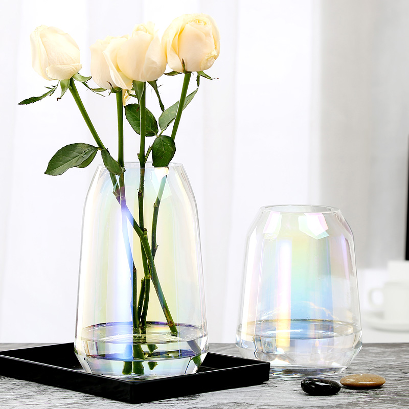 现代简约珠光贝母变色玻璃花瓶摆件鲜花客厅家用插花装饰花器精致