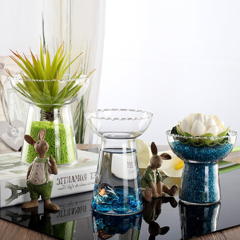 玻璃花瓶小清新现代简约家用 客厅台面透明水培仙人球风信子花盆