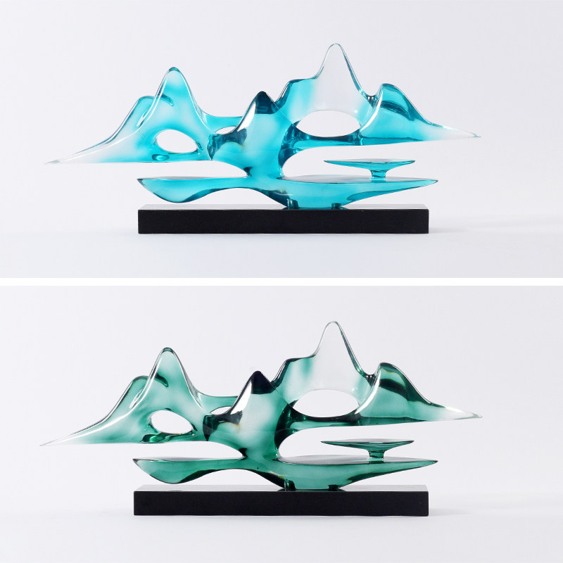 创意中式雕塑摆件透明树脂抽象群山样