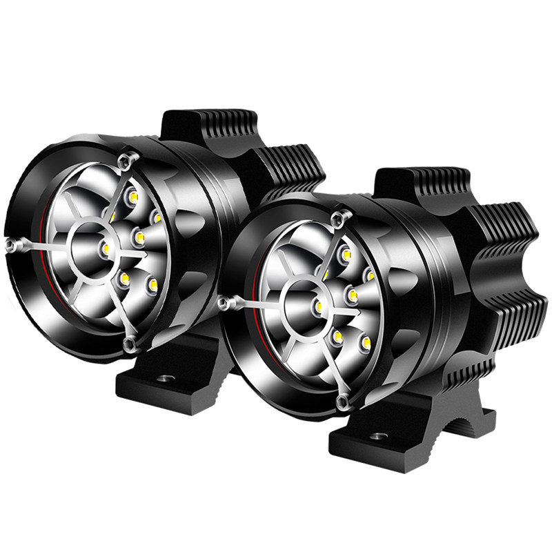 摩托车射灯led强光爆闪开道铺路12v大灯前杠外置防水改装超亮雾灯