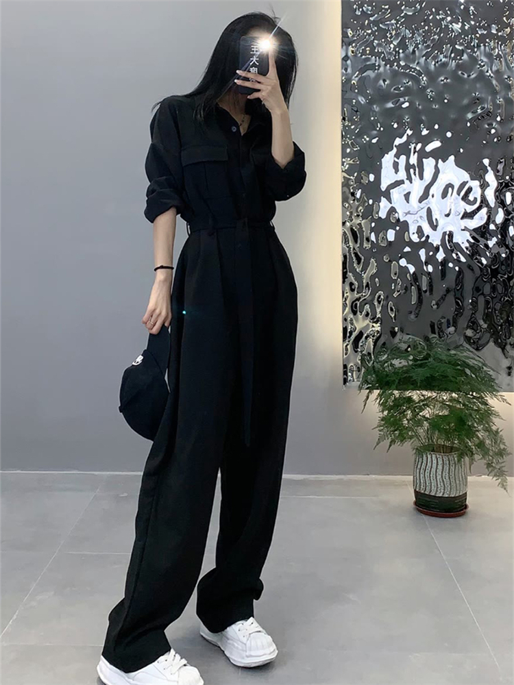 工装风连体裤女2022春夏新款高腰显瘦直筒宽松西服设计感连体衣裤