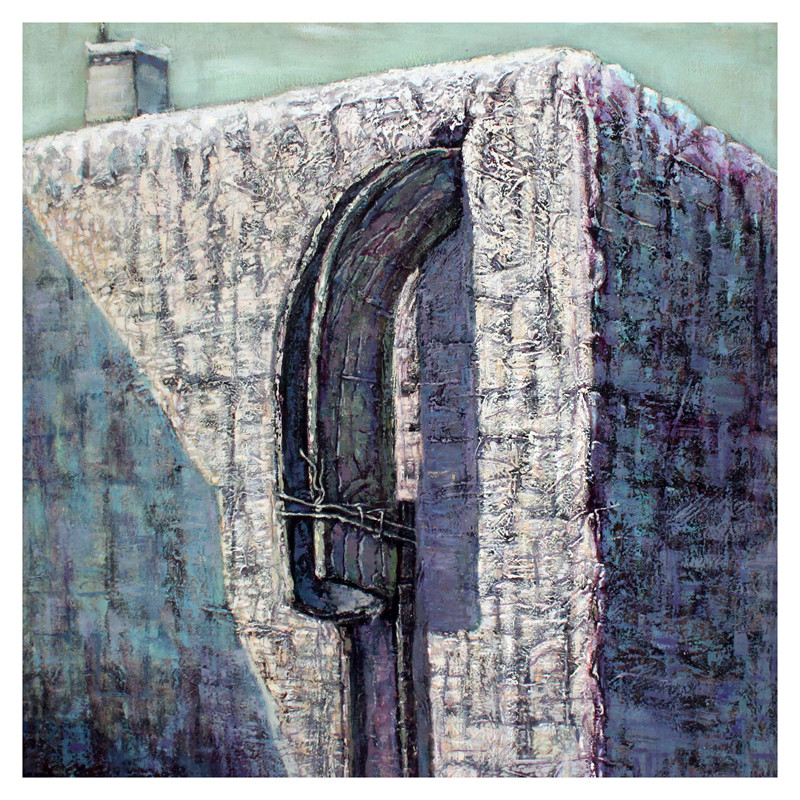 杨斌《有涧槽的老墙》(中国)布面油画