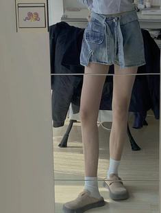 辣妹牛仔短裤女装夏季2024新款小个子绑带高腰阔腿裤裙小众设计感