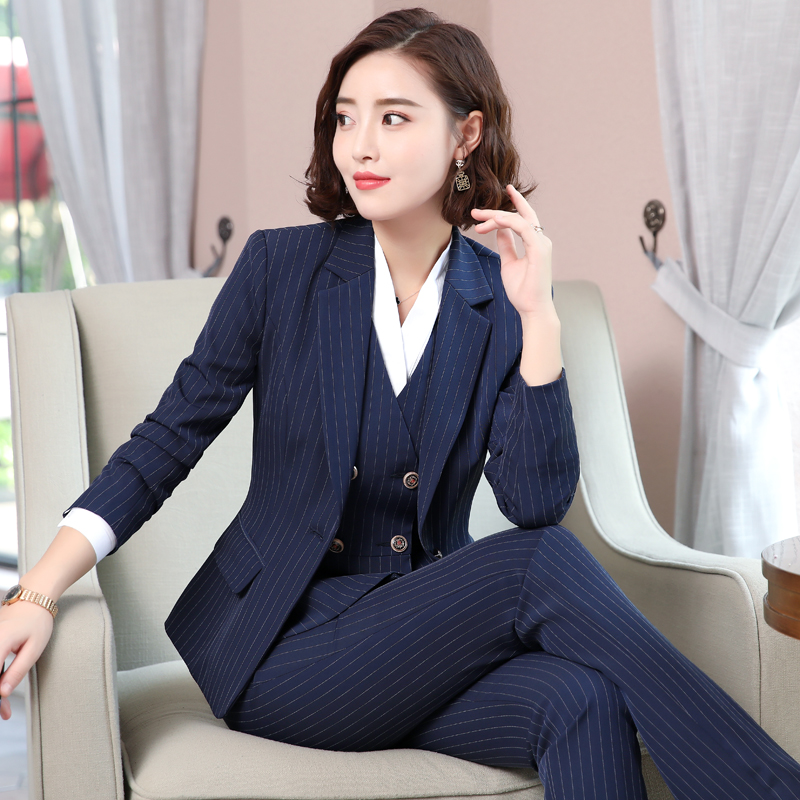 职业西装套装女韩版条纹时尚气质高端西服外套上班面试正装工作服