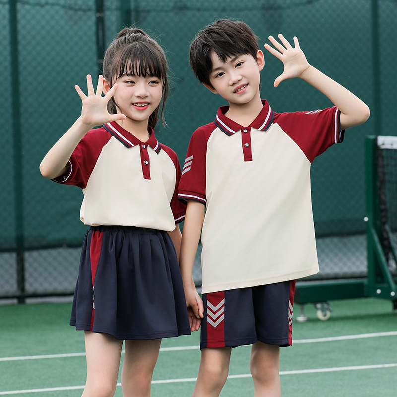 校服高中生班服小学生夏季白红色短袖运动套装幼儿园服学院风团购