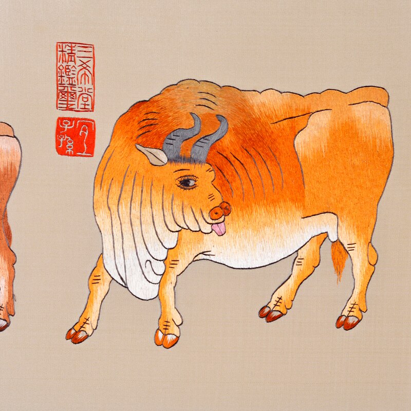 刺绣大师韩玉琴 汴绣 五牛图 卷轴