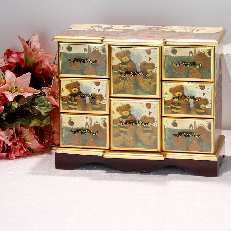 韩国公主木制首饰盒收纳盒家用欧式梳妆台面整理盒饰品盒抽屉创意