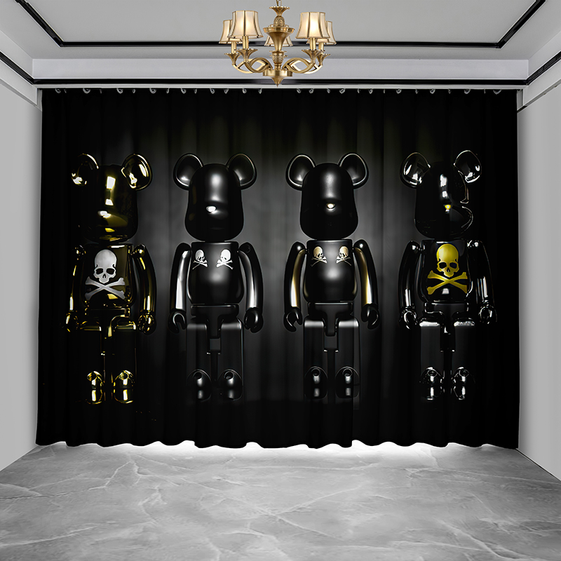 kaws暴力熊黑色网红直播背景布男生卧室酒吧潮牌工业金属窗帘遮光