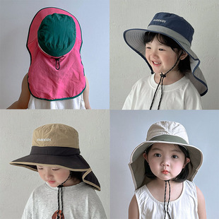 儿童遮阳帽子夏季出游男女童大檐全方位遮阳速干披肩帽防晒太阳帽
