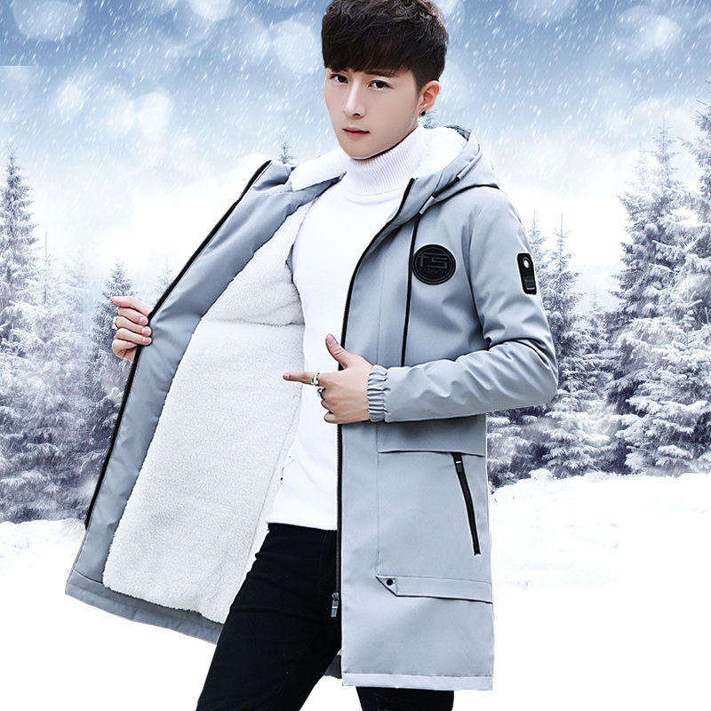秋鼕季加絨加厚外套男士中長款夾克潮流男裝衣服韓版修身鼕裝風衣