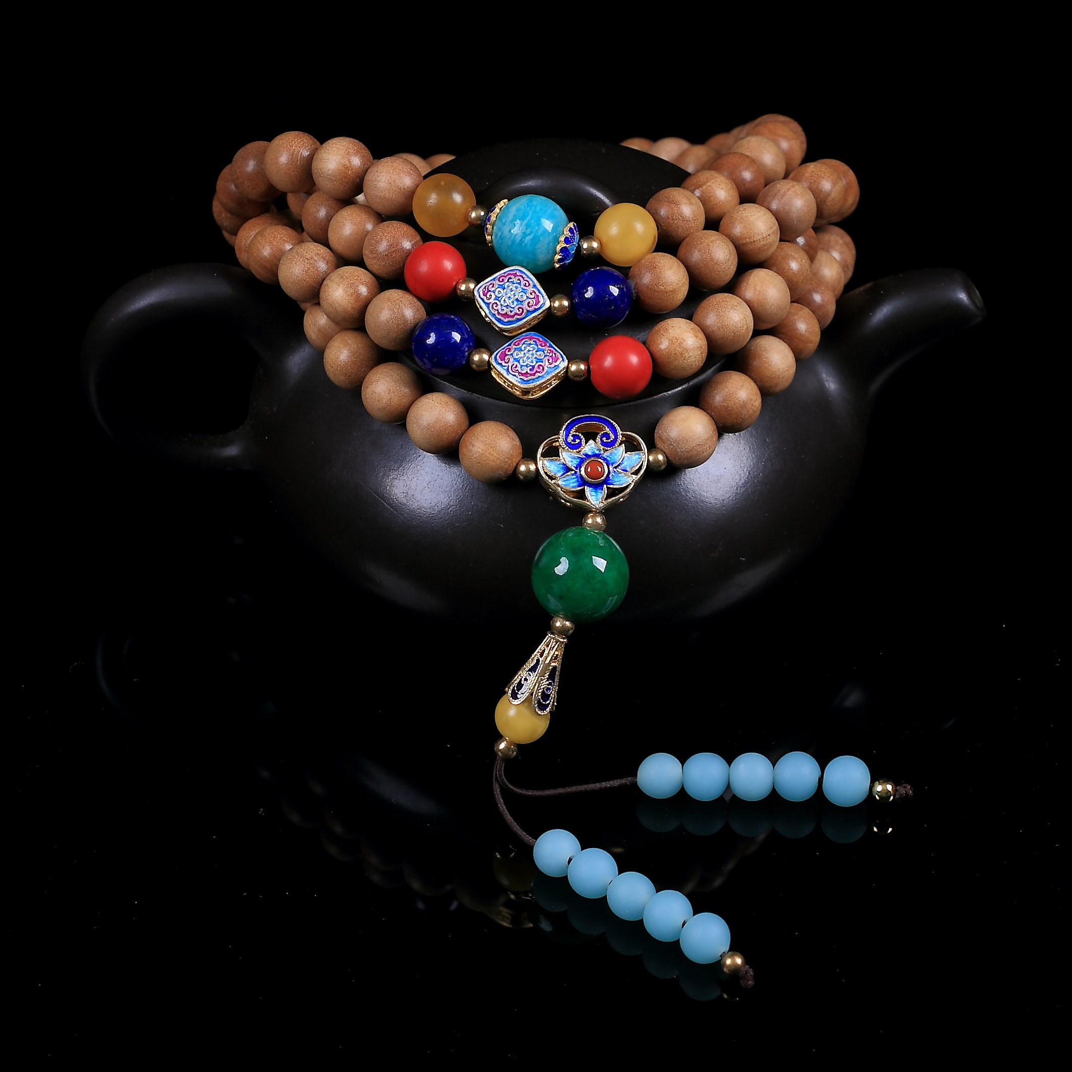 景德禅寺108颗印度檀香配蜜蜡干青佛珠项链手串