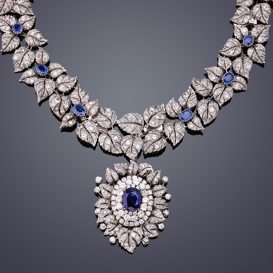 蓝宝石共13ct/钻石共40克拉/1940年代可拆卸五用项链