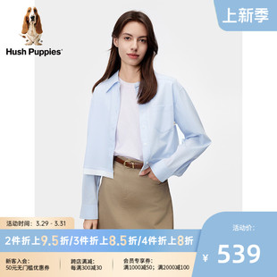 Hush Puppies暇步士女装2024夏新款凉感防晒显高短款休闲长袖衬衫