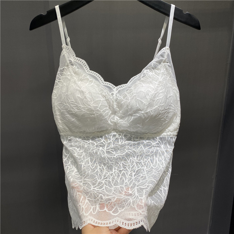bra抹胸吊带背心带胸垫夏季薄款蕾丝打底内搭防走光裹胸内衣欧货