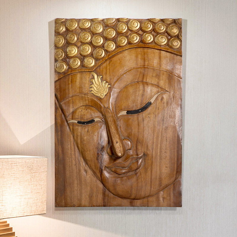 泰吉利家具的优惠券大全—泰吉利东南亚木雕佛脸浮雕壁饰泰式客厅会所