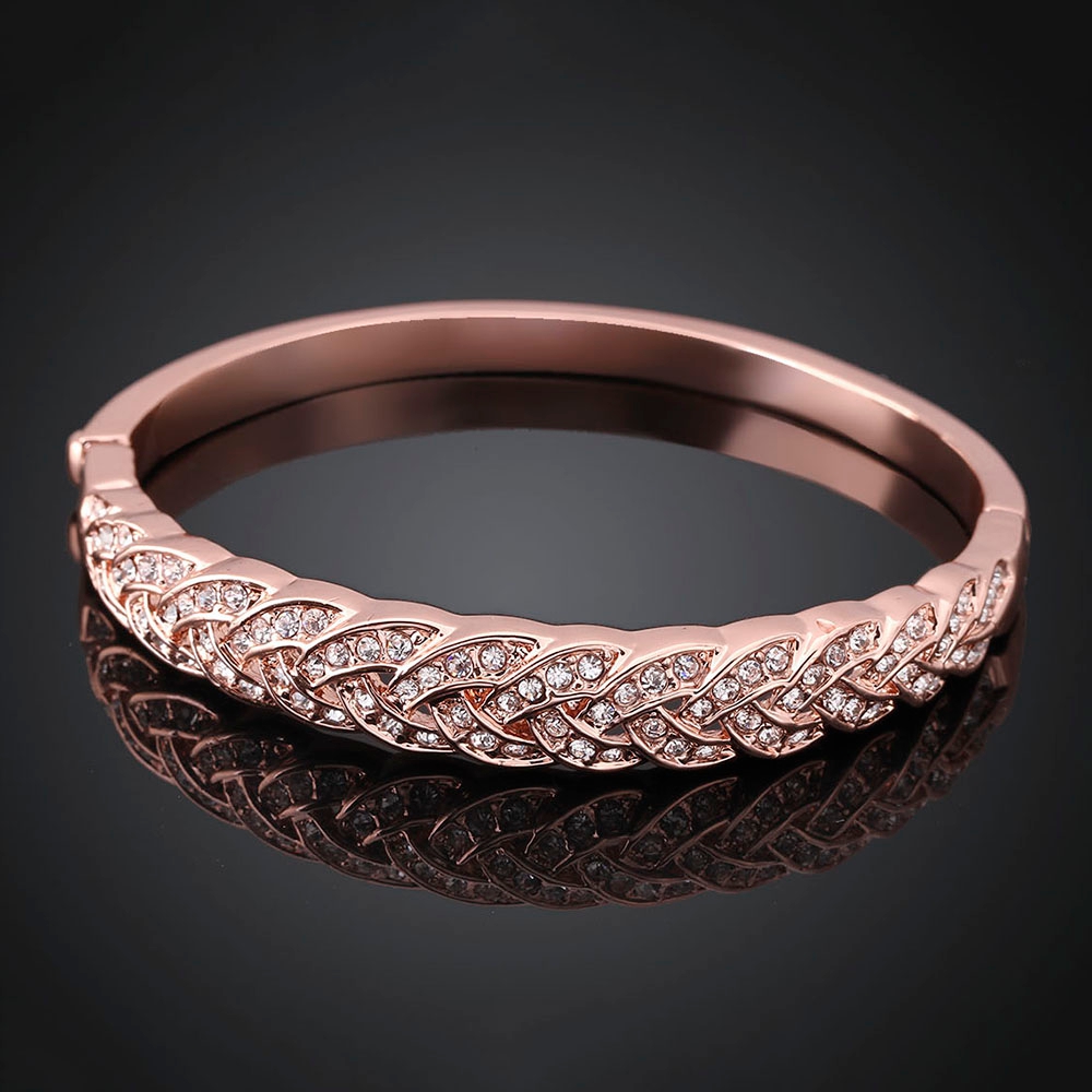 欧美流行女款彩金手镯镶钻镀18k玫瑰金镯子手环韩国韩版时尚饰品