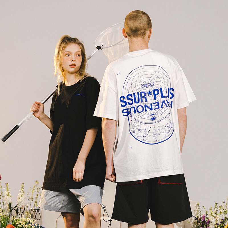 ravenous联名ssurplus口袋地图字母logo印花短袖宽松t恤男潮牌
