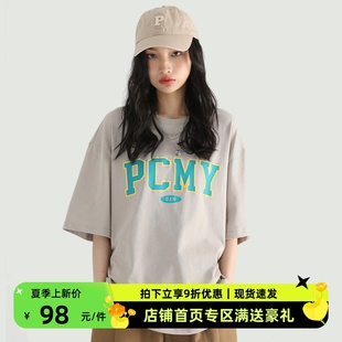 PCMY 校园体字母logo印花边缘发泡运动短袖男多色2022新款情侣T恤